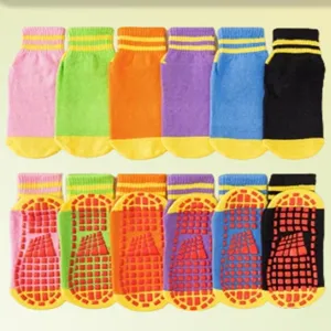 Non-Slip Trampoline Socks Cotton Blend Striped Yoga Fitness Floor Socks For Kids And Adults Indoor Sports