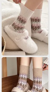 Calze al polpaccio in lana Fair Isle vintage da donna, calzini invernali caldi e spessi.