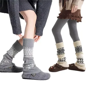Scaldamuscoli invernali da donna in maglia Fair Isle calzini morbidi caldi per stivali