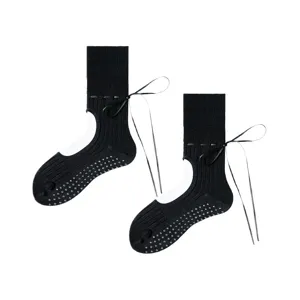 Black ballet style yoga socks non slip pilates socks for women mid tube ribbon tie