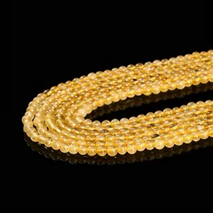 Premium natural golden rutilated quartz crystal round beads for DIY jewelry making