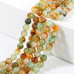 Cuentas Sueltas de Piedra Redonda de Ágata Pavo Real Malaquita Natural Gema con Patrón de Bandas para Creación de Joyería Bricolaje Pulsera Collar