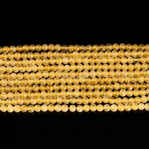 Natural golden rutilated quartz crystal round beads for DIY jewelry making wholesale