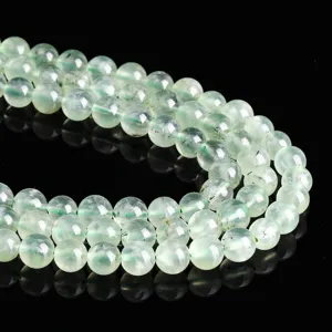 Natural translucent light green prehnite round beads for professional DIY jewelry making strand