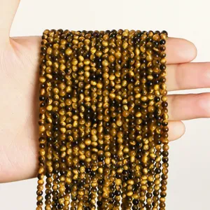 Natural Yellow Tiger Eye Round Loose Beads Polished Stone For DIY Jewelry Making Bracelet Necklace Handmade Crafts Accessory