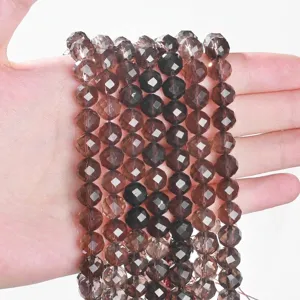 High-quality natural 96-faceted smoky quartz round beads for DIY jewelry making projects