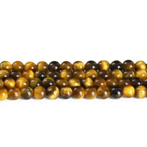 Natural yellow tiger eye stone round beads for DIY jewelry making craft accessories