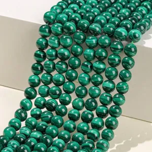 Natural Malachite Green Striped Round Loose Beads DIY Semi-Finished Strand Polished Smooth Gemstone Beads For Jewelry Making Bracelets