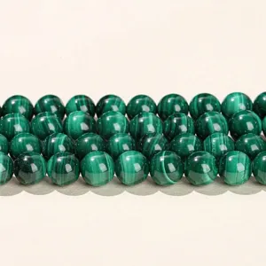 Polished green malachite loose beads with natural striped patterns for DIY jewelry
