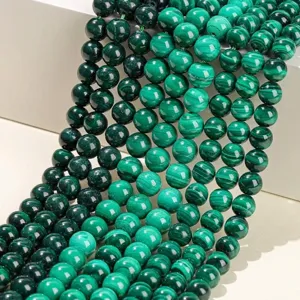 Natural green banded malachite round beads for DIY handmade jewelry and bracelets