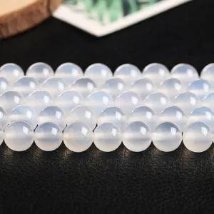 Natural White Agate Loose Beads Round Chalcedony Smooth Stone Beads For DIY Jewelry Making Bracelet Necklace Accessories