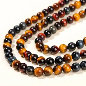 Natural triple color tiger eye stone loose round beads for DIY jewelry making bracelets