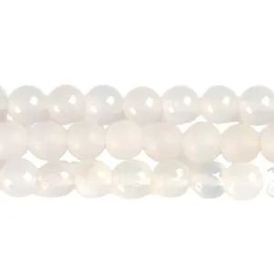Natural 8mm white agate chalcedony beads with faceted and smooth textures for DIY jewelry