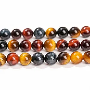 High-quality polished tiger eye stone beads in red yellow and blue for DIY jewelry