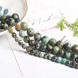 Natural faceted African turquoise round stone beads for DIY jewelry making and crafts