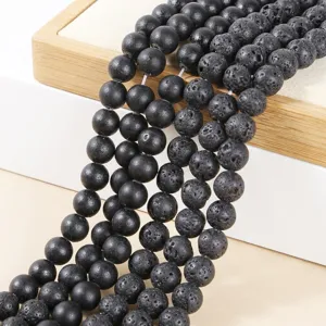 Cuentas Sueltas de Piedra de Lava Volcánica Negra Natural Cuentas de Roca Mate Porosas Redondas para la Creación de Joyas DIY Pulsera Collar