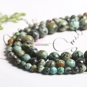 Natural mottled green African turquoise round loose beads for DIY jewelry making