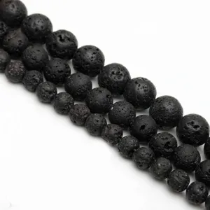 Cuentas redondas de piedra de lava negra natural para bisutería DIY en varios tamaños.