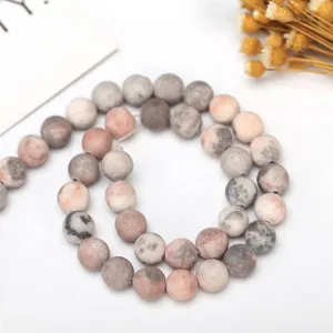 Natural matte grey and pink zebra stone round beads for DIY handmade jewelry making