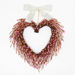Handmade Gypsum Heart Wreath With Bow Tie Artificial Berry For Valentine Day Wedding Home Wall Hanging Decor Romantic Gift