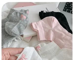 Women cute bowknot short socks cotton thin breathable low cut ankle socks daily wear