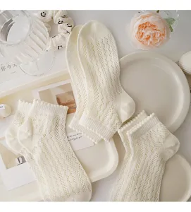Japanese hollow mesh lace cotton socks for women, sweet cute lolita short socks, summer thin.