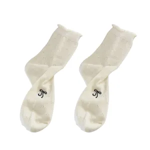 Women bow lace mesh slouch socks sweet Japanese style breathable thin mid tube socks white