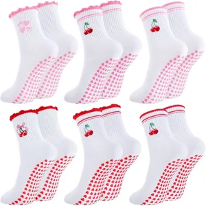 Calze da Yoga Antiscivolo per Donna Pilates Fitness Danza Calze con Grip Simpatico Ciliegia Fiocco Cotone Sportivo