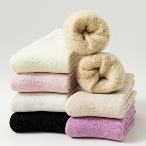 Thickened Cashmere Sleep Socks For Women Solid Color Mid Tube Winter Warm Floor Socks Casual Soft Thermal Hosiery