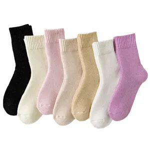 Women thick wool warm mid-tube socks set, soft winter cashmere floor sleeping socks