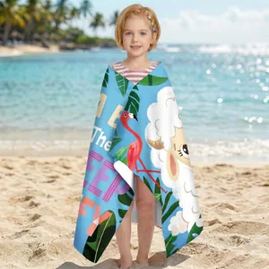 Hochwertiges Mikrofaser Kinder Strandtuch mit süßem Schaf und Flamingo Cartoon Muster
