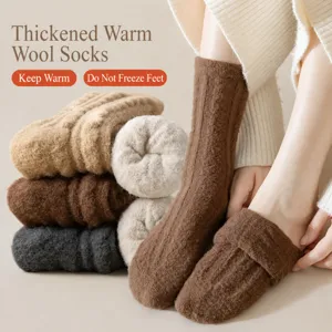 Thickened thermal plush long socks detailed view, showing soft winter knit fabric texture.
