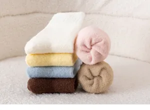 Cozy thick coral fleece kids socks winter warm fluffy crew socks set soft sleep hosiery