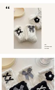 Cozy thick coral fleece fuzzy socks for women, winter warm sleep floor socks with cute bows.