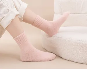 Kids fuzzy coral fleece mid-calf socks for girls, thick warm winter cozy thermal sleep socks.