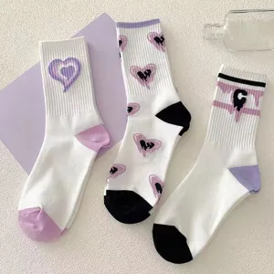 Damen Socken süßes lila Herz Muster lässige Baumwoll Socken bequem tägliche Kleidung Stil