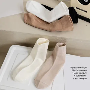 Solid color short socks casual comfortable cotton mid tube socks breathable daily wear for women