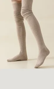 Knit over-the-knee long socks detail, cozy winter leg warmers, soft elastic thigh-high.