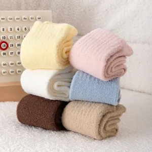 Kids plush fleece winter socks cozy thick warm coral fleece mid tube socks for daily girls
