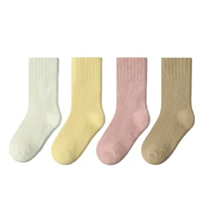 Girls winter warm coral fleece mid-calf socks soft thick kids fuzzy sleep socks 4 pairs