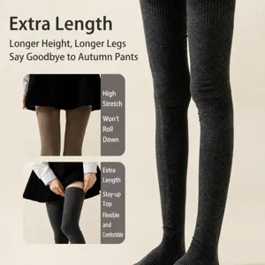 Thigh high over knee long socks for women winter warm knitted extra long stockings grey