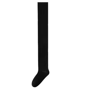 Black over-the-knee long socks for women, warm knit thigh-high winter stockings.