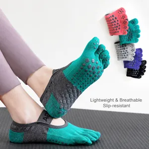 Women Non Slip Five Toe Yoga Socks Cotton Breathable Pilates Fitness Floor Socks Athletic Sports Toe Socks