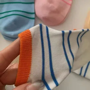 Summer thin striped low cut socks for women, breathable cotton blend invisible boat socks.