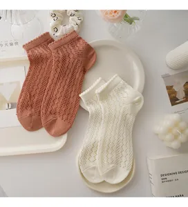 Japanese style hollow mesh cotton short socks for women, cute lace low waist summer socks.