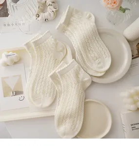 Japanese hollow mesh short socks, sweet lace design, breathable cotton for summer style.