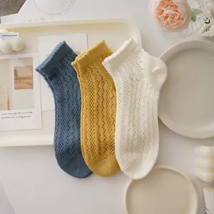 Japanese hollow mesh women's socks lace short cotton cute lolita style detail view.