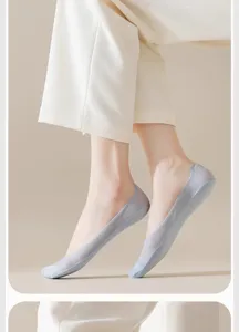 Close-up detail of women's ultra-thin breathable invisible boat socks in light blue.