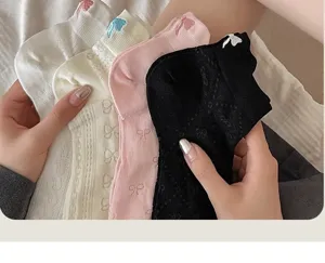 Cute bow women short socks cotton thin low cut spring summer daily wear breathable cute ankle sock
