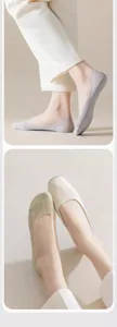 Detail shot of breathable ice silk invisible boat socks worn with shoes and pants for summer.